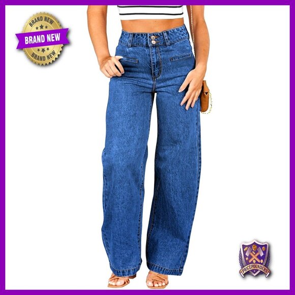 Denim - Plus Size Wide Leg Jeans High Waisted Stretchy Straight Leg Denim Pants